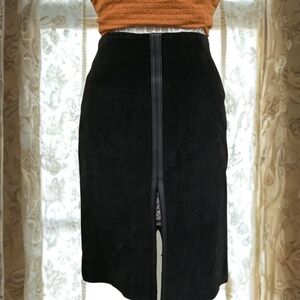 Beautiful Black Suede Leather Skirt Sz M Y2k
